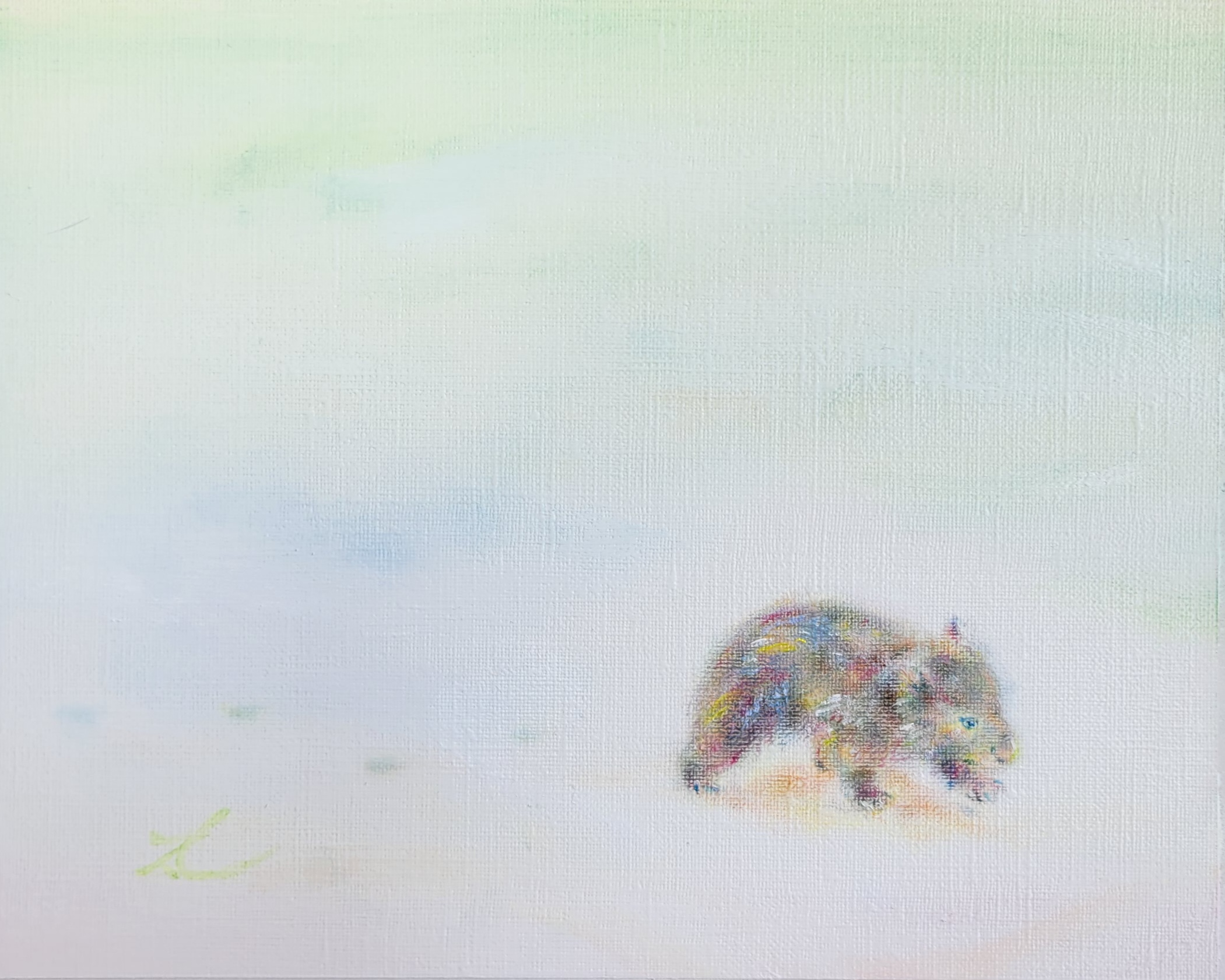 【原画】『永き眠りからの目覚め』（ウォンバット　絵画　苔　植物　森） Kihara Misaki | 【装画】 「ウォンバットのうんちはなぜ